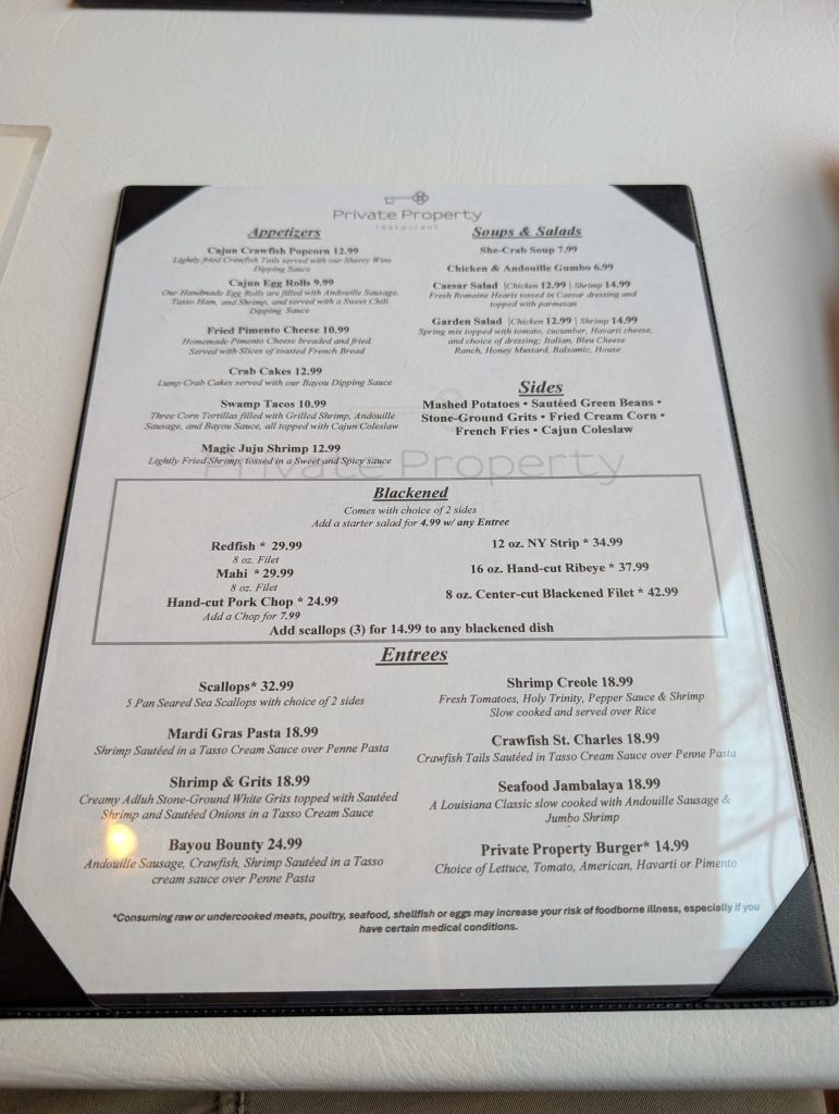 Private Property Menu 